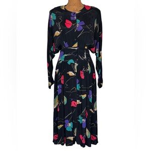Dennis Goldsmith A-line Vintage Black Multicolor Dress Size 6